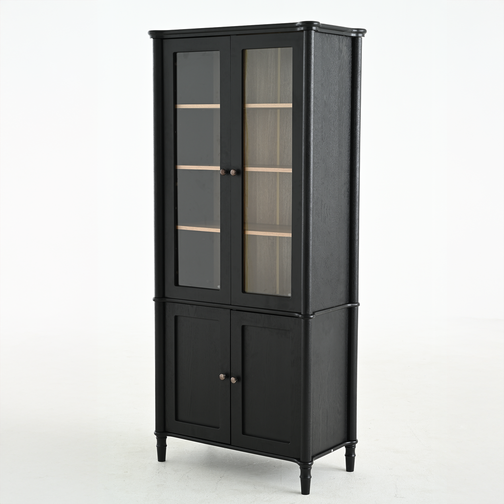 73.25'' Tall Vintage Display Cabinet with Double Glass Doors, Traditional Style China Cabinet Curio Cabinet for Collectibles for Hallways Living Room, Kitchen, Home, Studio or Workspace - Black - Groovy Boardz