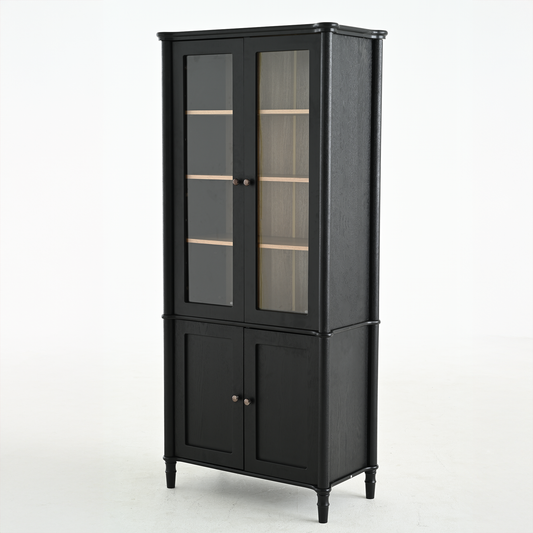 73.25'' Tall Vintage Display Cabinet with Double Glass Doors, Traditional Style China Cabinet Curio Cabinet for Collectibles for Hallways Living Room, Kitchen, Home, Studio or Workspace - Black - Groovy Boardz