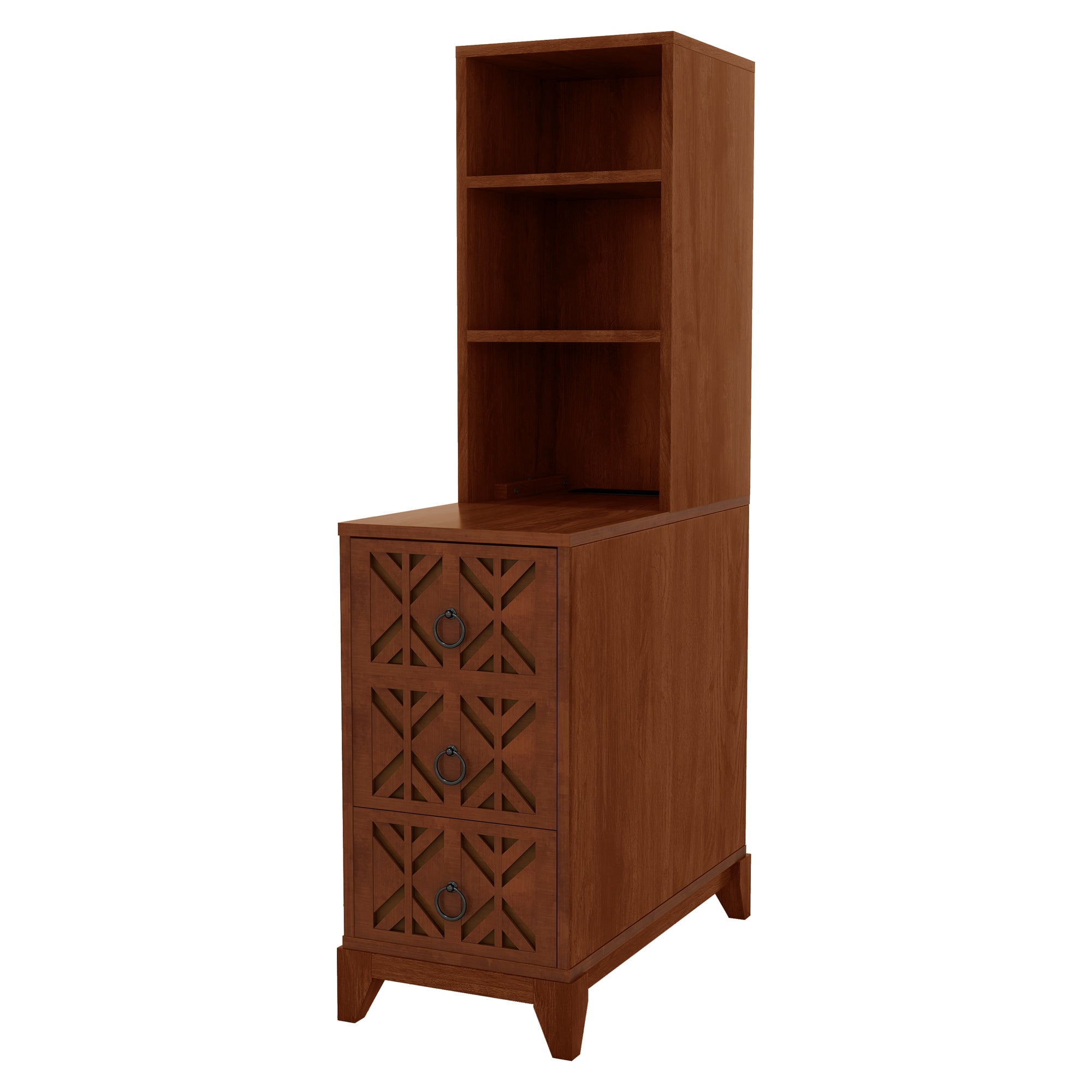 End Table with 3 Drawers, Corner Table with 2 Open Shelves, Tall Side Table for Bedroom and Corner, Walnut,Expect Arrival Date (2025/5/27)