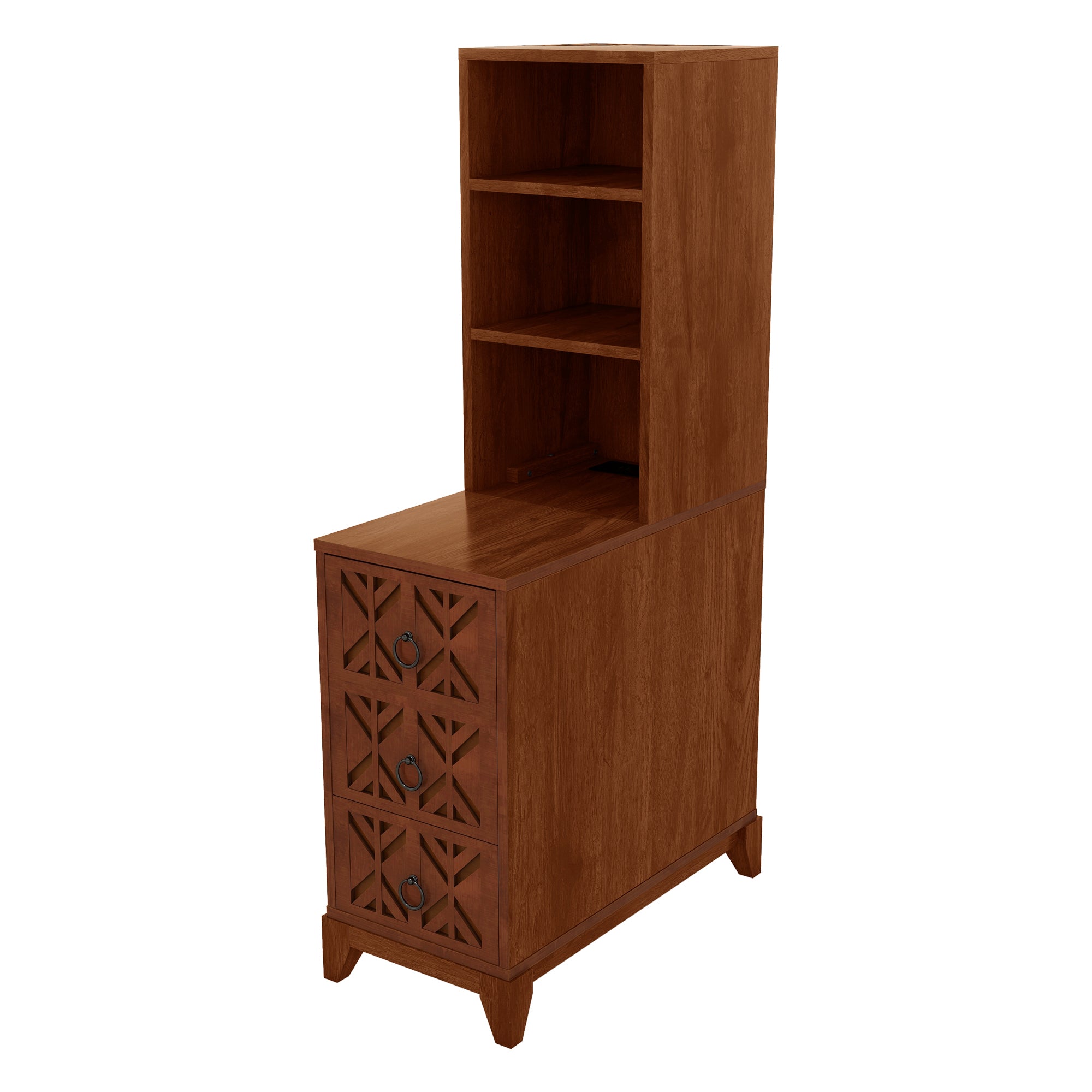 End Table with 3 Drawers, Corner Table with 2 Open Shelves, Tall Side Table for Bedroom and Corner, Walnut,Expect Arrival Date (2025/5/27)