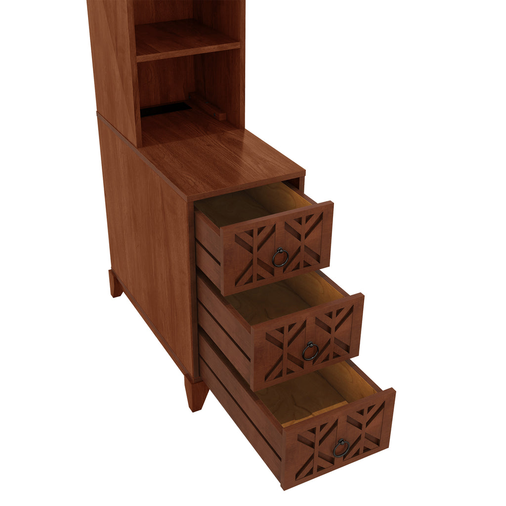 End Table with 3 Drawers, Corner Table with 2 Open Shelves, Tall Side Table for Bedroom and Corner, Walnut,Expect Arrival Date (2025/5/27)