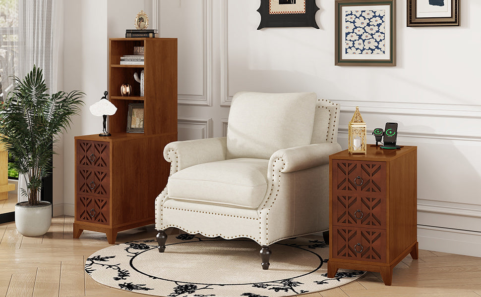 End Table with 3 Drawers, Corner Table with 2 Open Shelves, Tall Side Table for Bedroom and Corner, Walnut,Expect Arrival Date (2025/5/27)