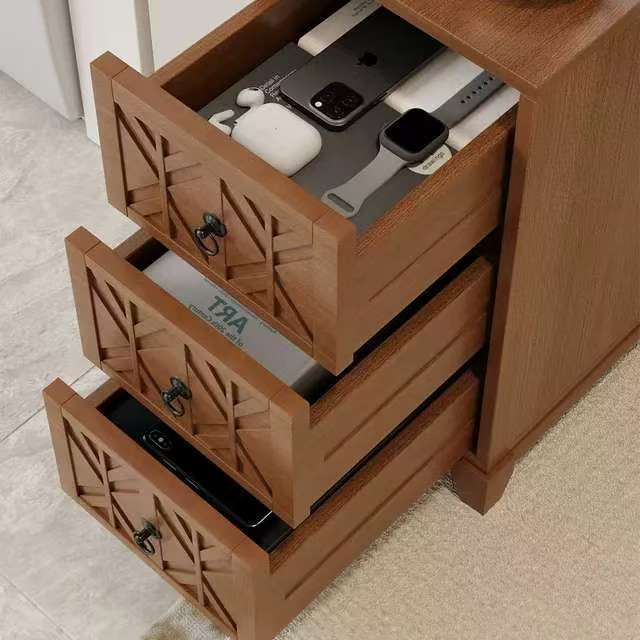 End Table with 3 Drawers, Corner Table with 2 Open Shelves, Tall Side Table for Bedroom and Corner, Walnut,Expect Arrival Date (2025/5/27)