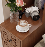 End Table with 3 Drawers, Corner Table with 2 Open Shelves, Tall Side Table for Bedroom and Corner, Walnut,Expect Arrival Date (2025/5/27)