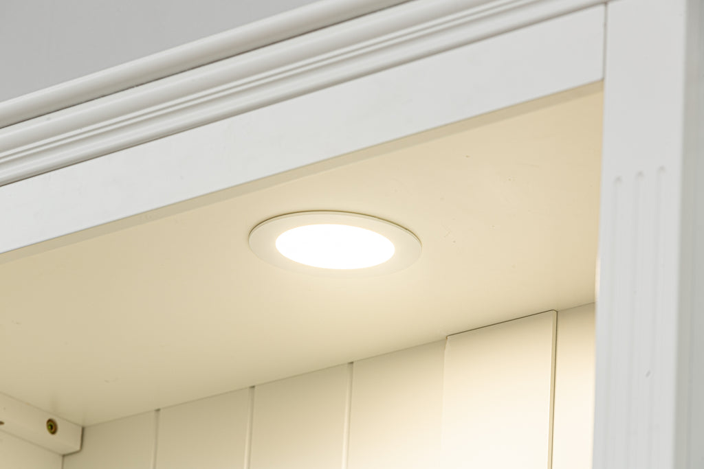 78.75'' Tall Display Shelves with 5 Colors Adjustable LED Ceiling Light, Retro-style Bookcases with Tempered Glass Shelves for Living Room, Home, Office, Studio or Workspace, White