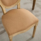 A&A Furniture,French Style Solid Wood Frame Antique Painting Linen Fabric Back Dining Chair,Set of 2,Tan,SW1845BG