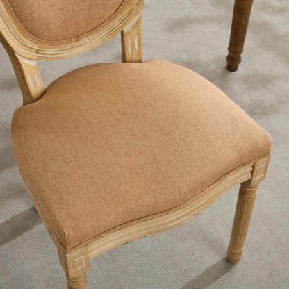 A&A Furniture,French Style Solid Wood Frame Antique Painting Linen Fabric Back Dining Chair,Set of 2,Tan,SW1845BG