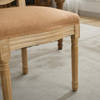A&A Furniture,French Style Solid Wood Frame Antique Painting Linen Fabric Back Dining Chair,Set of 2,Tan,SW1845BG