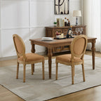 A&A Furniture,French Style Solid Wood Frame Antique Painting Linen Fabric Back Dining Chair,Set of 2,Tan,SW1845BG