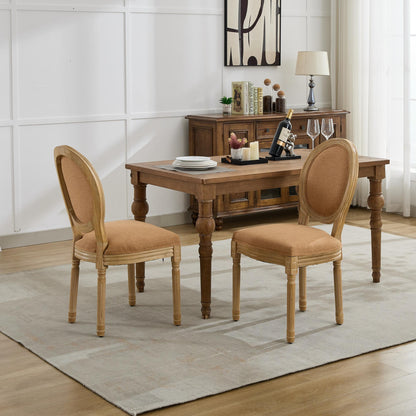 A&A Furniture,French Style Solid Wood Frame Antique Painting Linen Fabric Back Dining Chair,Set of 2,Tan,SW1845BG