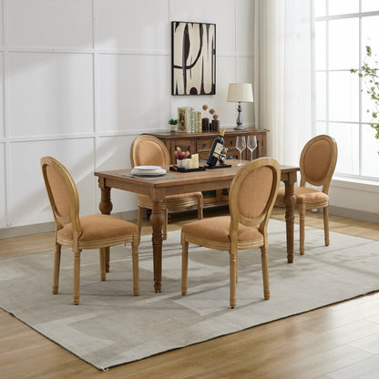 A&A Furniture,French Style Solid Wood Frame Antique Painting Linen Fabric Back Dining Chair,Set of 2,Tan,SW1845BG