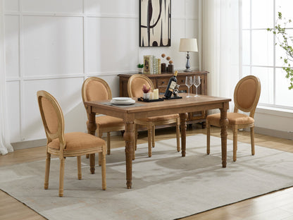 A&A Furniture,French Style Solid Wood Frame Antique Painting Linen Fabric Back Dining Chair,Set of 2,Tan,SW1845BG