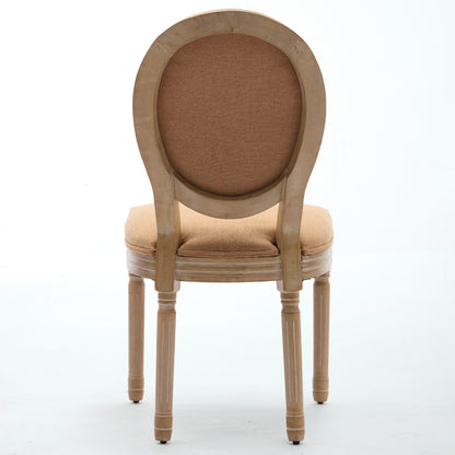 A&A Furniture,French Style Solid Wood Frame Antique Painting Linen Fabric Back Dining Chair,Set of 2,Tan,SW1845BG