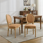 A&A Furniture,French Style Solid Wood Frame Antique Painting Linen Fabric Back Dining Chair,Set of 2,Tan,SW1845BG