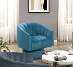 Dark Teal Velvet Accent Chair Modern Luxury Living Room Furniture, 1pc Swivel Chair Comfortable Barrel Back