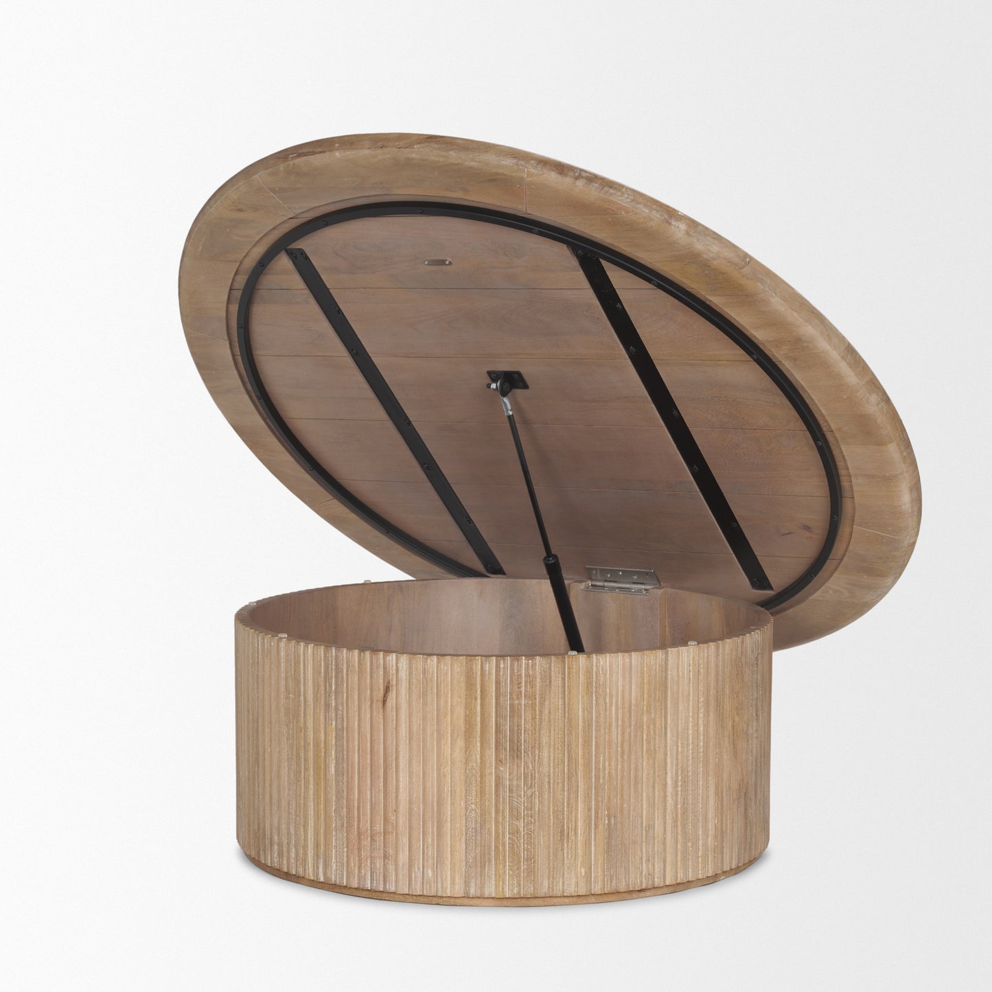 Terra Round Wood Fluted Coffee Table with Lift-Top Storage