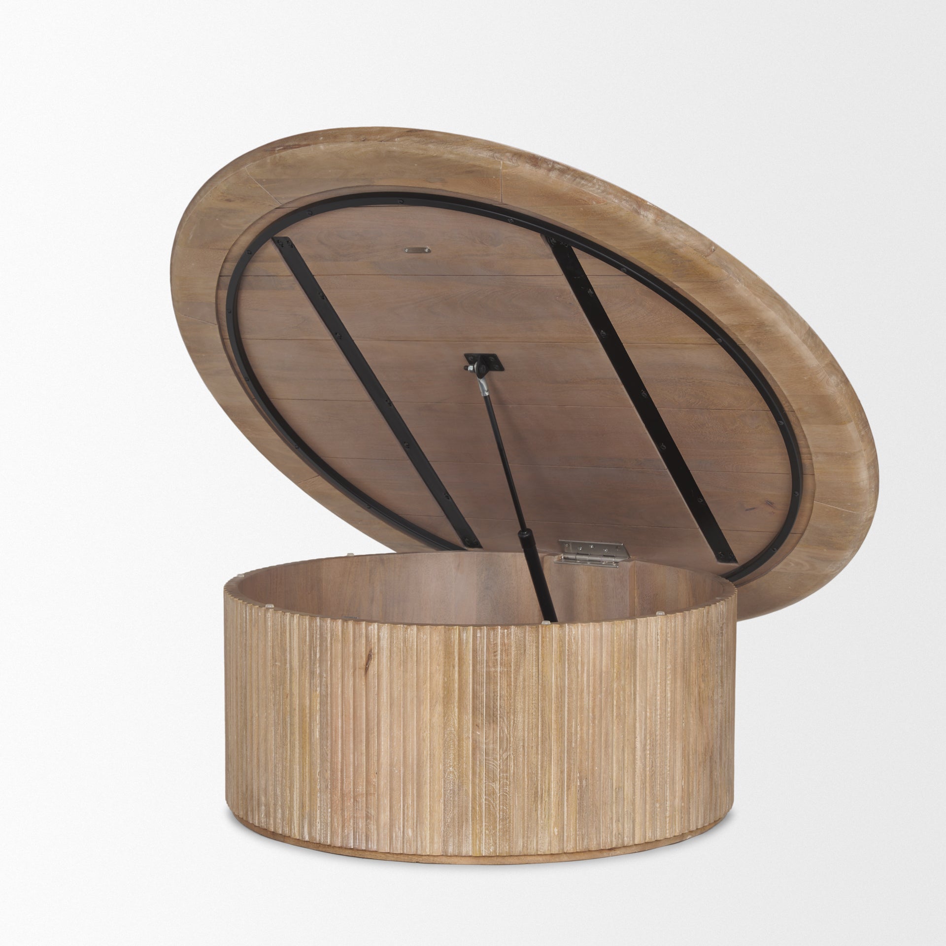 Terra Round Wood Fluted Coffee Table with Lift-Top Storage