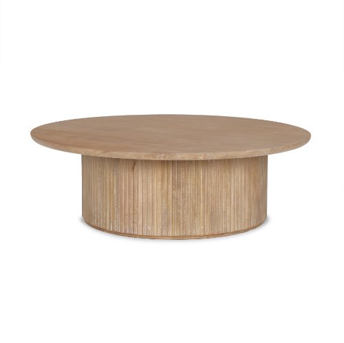 Terra Round Wood Fluted Coffee Table with Lift-Top Storage