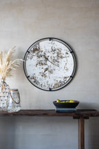 D31.5x0.5" Theodor Mirror with industrial design Round Mirror with Metal Frame for Wall Decor & Entryway Console Lean Against Wall