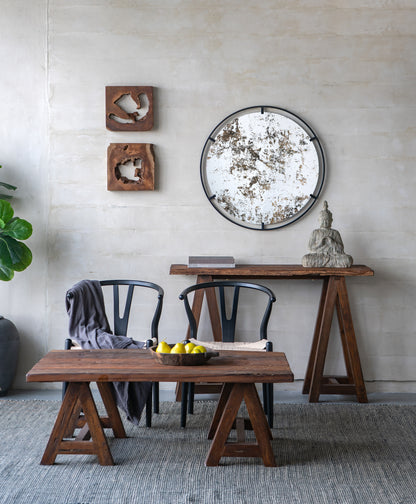 D31.5x0.5" Theodor Mirror with industrial design Round Mirror with Metal Frame for Wall Decor & Entryway Console Lean Against Wall