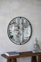 D31.5x0.5" Theodor Mirror with industrial design Round Mirror with Metal Frame for Wall Decor & Entryway Console Lean Against Wall