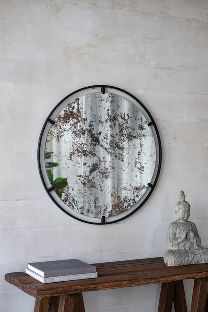 D31.5x0.5" Theodor Mirror with industrial design Round Mirror with Metal Frame for Wall Decor & Entryway Console Lean Against Wall