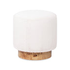 Tilly 16.5' Round Fur Upholstered & Burl Pouf Ottoman, Cottontail White Faux Fur