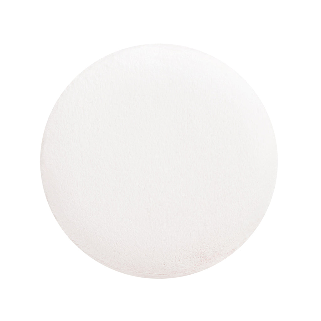 Tilly 16.5' Round Fur Upholstered & Burl Pouf Ottoman, Cottontail White Faux Fur