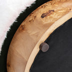 Tilly 16.5' Round Fur Upholstered & Burl Pouf Ottoman, Cottontail White Faux Fur