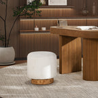 Tilly 16.5' Round Fur Upholstered & Burl Pouf Ottoman, Cottontail White Faux Fur