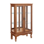 Elegant 2-Door Curio Cabinet with Tempered Glass Doors, Mirrored Back Panel, and Adjustable Shelves - Lighted Display Cabinet for Home and Office (Light Bulb Included) -OAK Finish