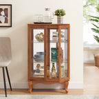 Elegant 2-Door Curio Cabinet with Tempered Glass Doors, Mirrored Back Panel, and Adjustable Shelves - Lighted Display Cabinet for Home and Office (Light Bulb Included) -OAK Finish
