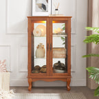 Elegant 2-Door Curio Cabinet with Tempered Glass Doors, Mirrored Back Panel, and Adjustable Shelves - Lighted Display Cabinet for Home and Office (Light Bulb Included) -OAK Finish
