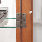 Elegant 2-Door Curio Cabinet with Tempered Glass Doors, Mirrored Back Panel, and Adjustable Shelves - Lighted Display Cabinet for Home and Office (Light Bulb Included) -OAK Finish