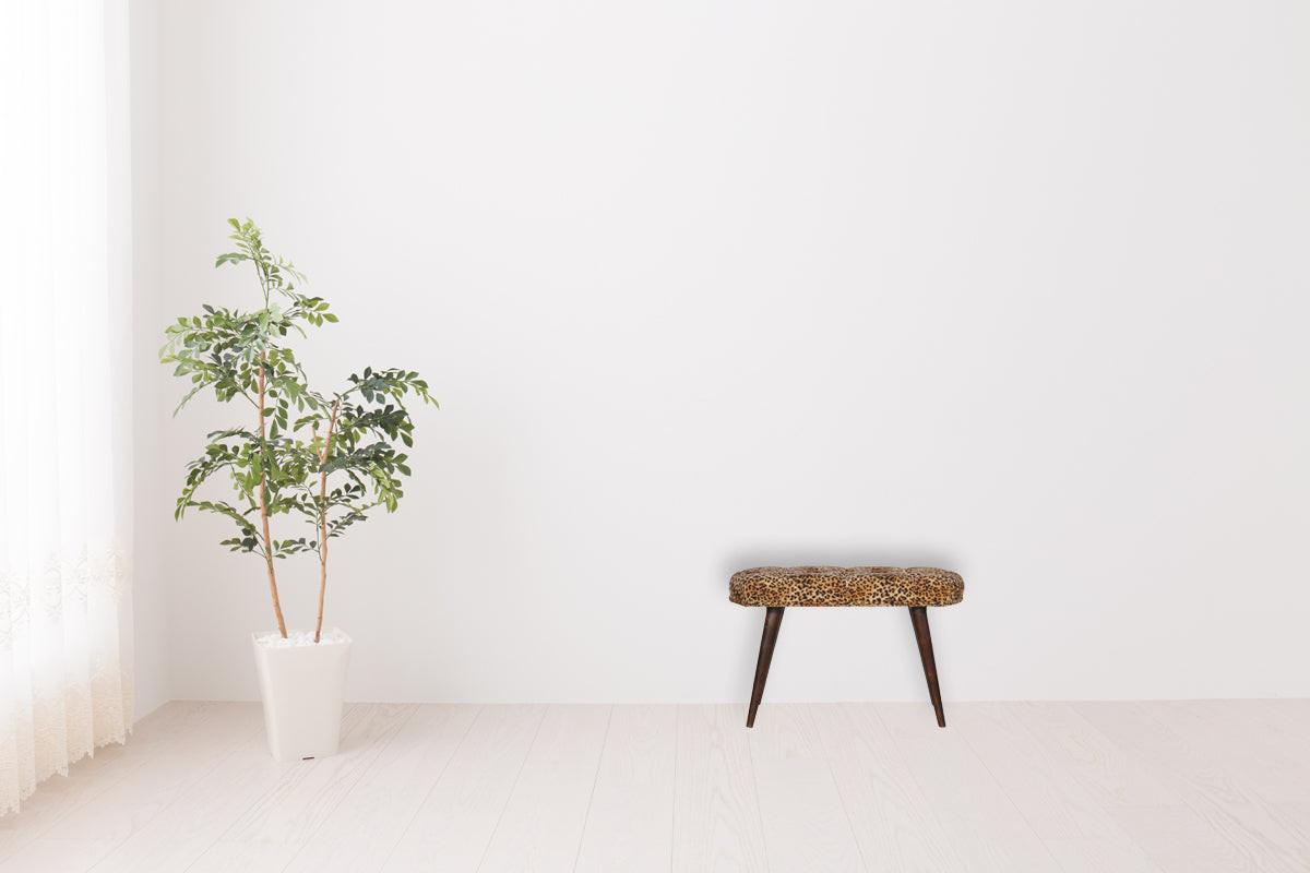 Timeless Elegance Walnut Leopard Print Wood Bench.