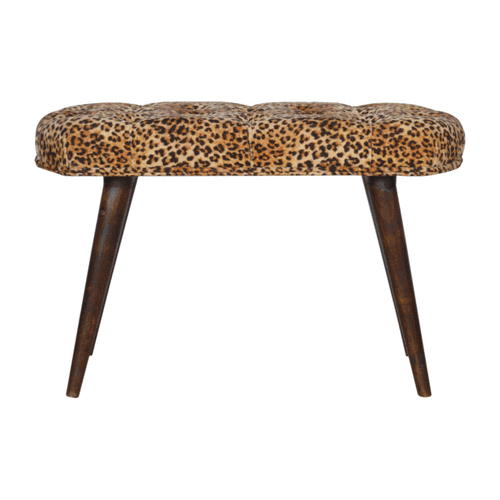 Timeless Elegance Walnut Leopard Print Wood Bench.