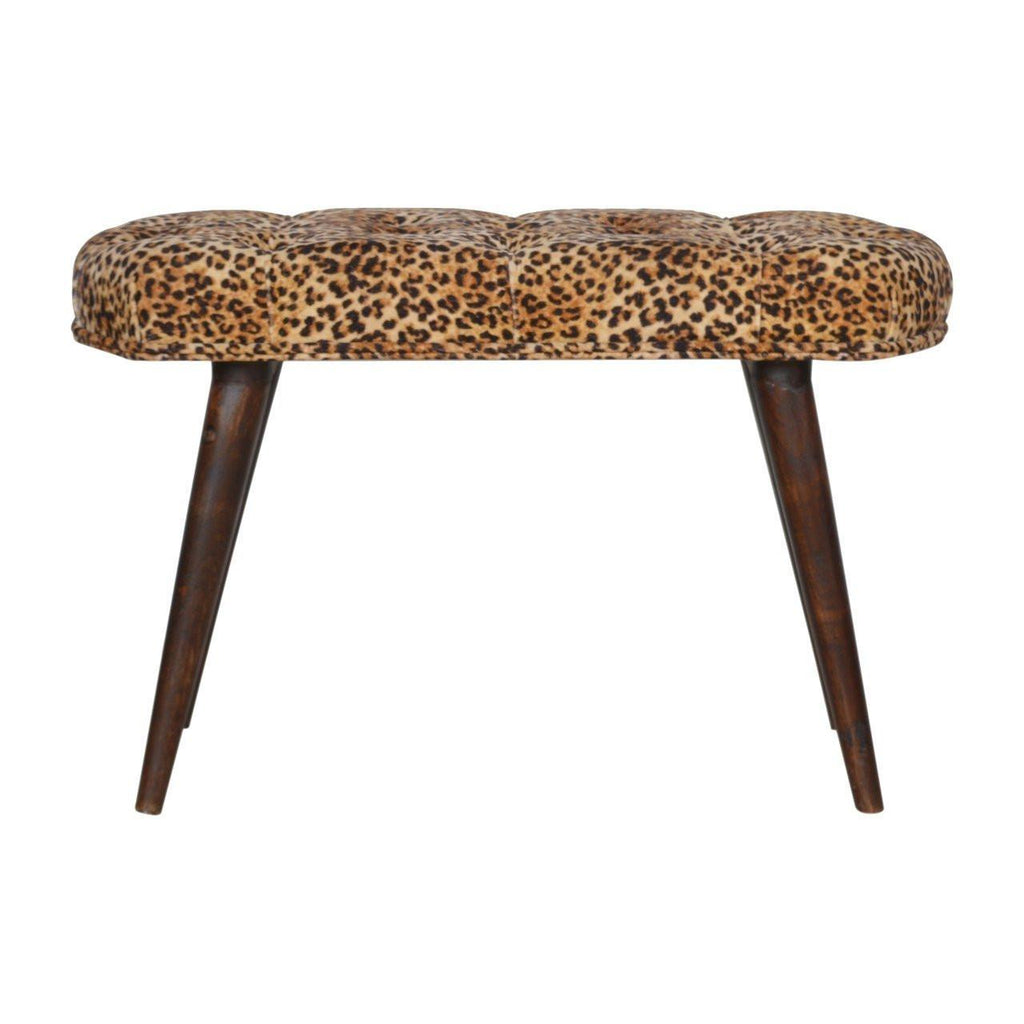 Timeless Elegance Walnut Leopard Print Wood Bench.
