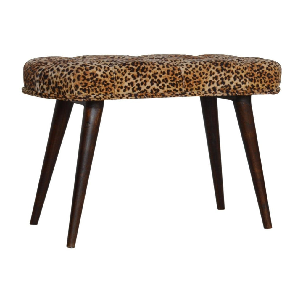 Timeless Elegance Walnut Leopard Print Wood Bench.