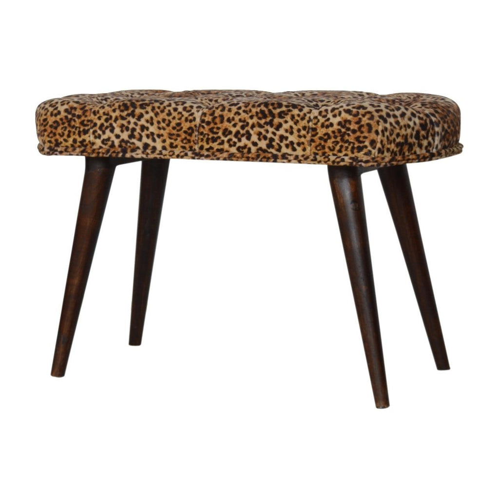 Timeless Elegance Walnut Leopard Print Wood Bench.