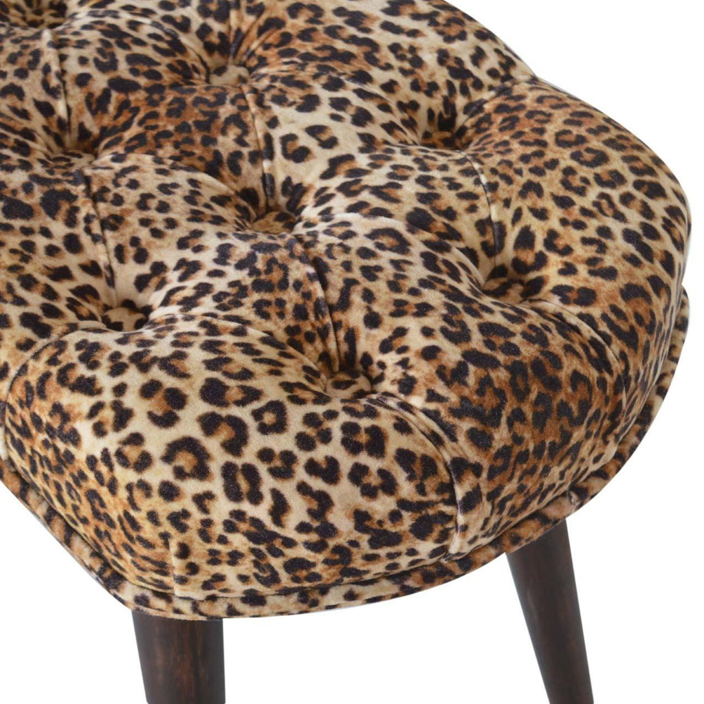 Timeless Elegance Walnut Leopard Print Wood Bench.