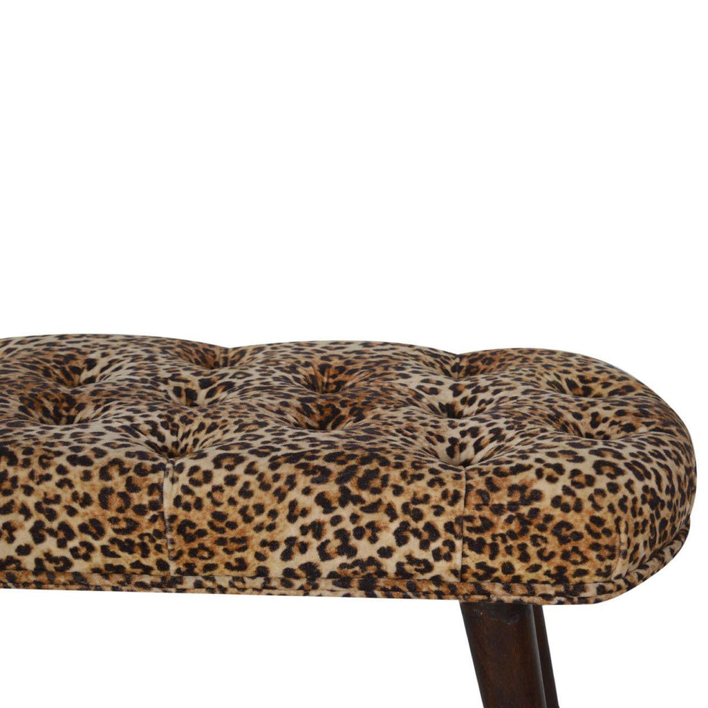 Timeless Elegance Walnut Leopard Print Wood Bench.