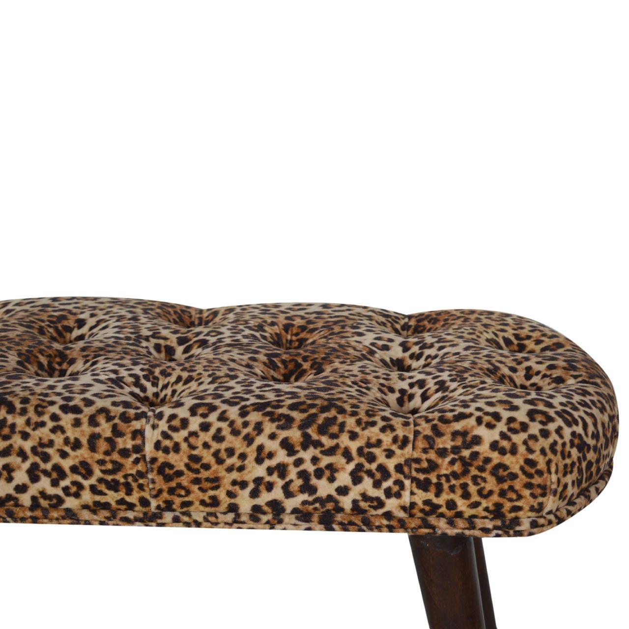 Timeless Elegance Walnut Leopard Print Wood Bench.