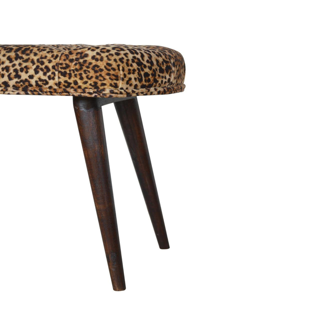 Timeless Elegance Walnut Leopard Print Wood Bench.