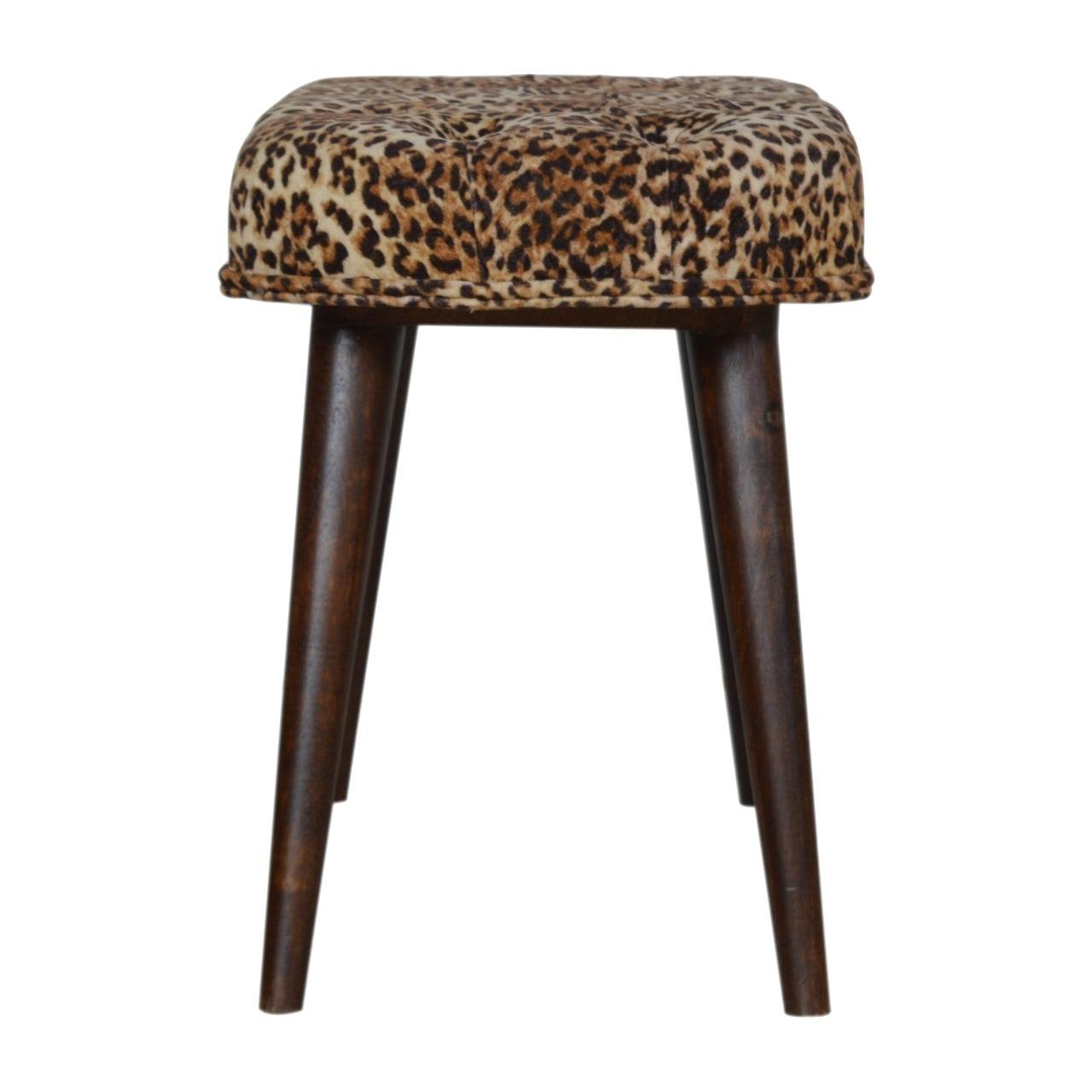 Timeless Elegance Walnut Leopard Print Wood Bench.