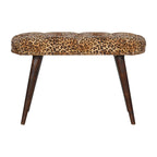 Timeless Elegance Walnut Leopard Print Wood Bench.