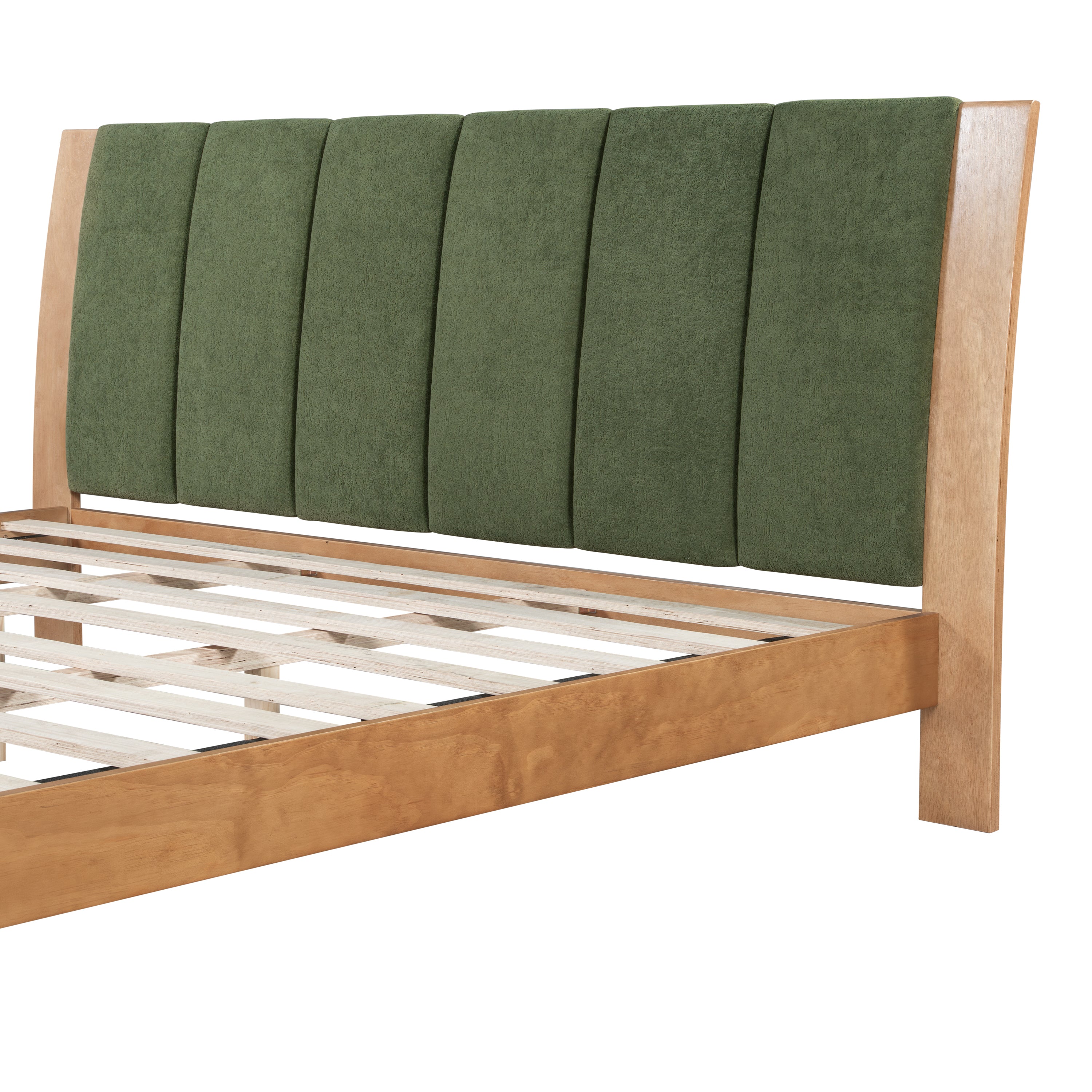 Premium Pine Wood King Bed Frame,King Size Bed Frame with Headboard Included,Mid Century Modern Bed,Natural&Green Color Bed Frame