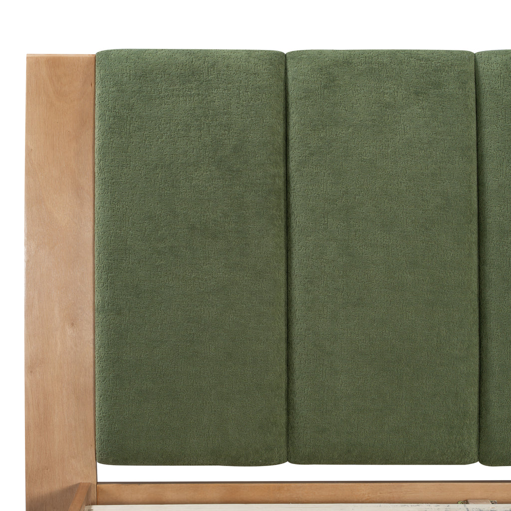 Premium Pine Wood King Bed Frame,King Size Bed Frame with Headboard Included,Mid Century Modern Bed,Natural&Green Color Bed Frame