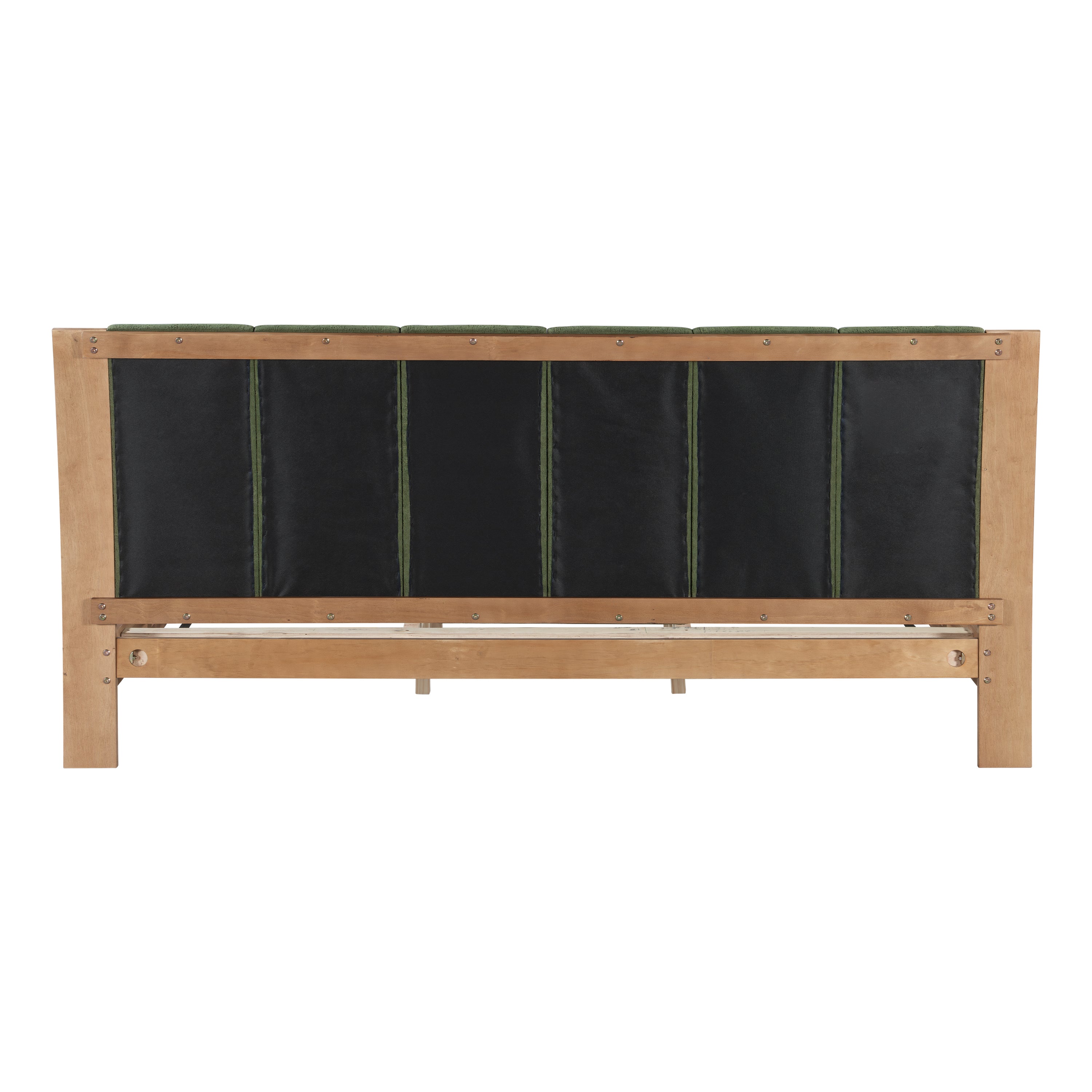 Premium Pine Wood King Bed Frame,King Size Bed Frame with Headboard Included,Mid Century Modern Bed,Natural&Green Color Bed Frame