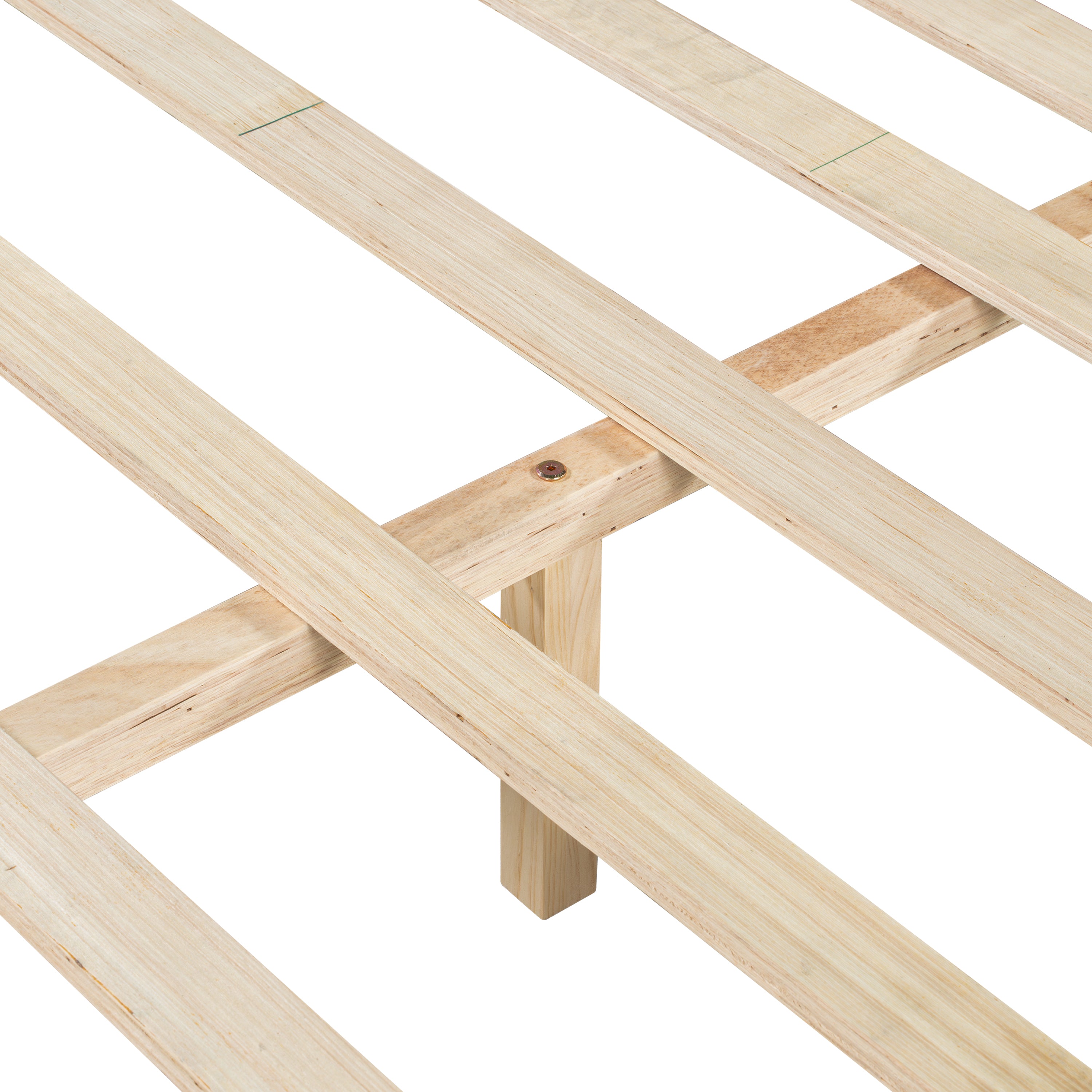 Premium Pine Wood King Bed Frame,King Size Bed Frame with Headboard Included,Mid Century Modern Bed,Natural&Green Color Bed Frame