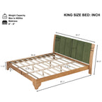 Premium Pine Wood King Bed Frame,King Size Bed Frame with Headboard Included,Mid Century Modern Bed,Natural&Green Color Bed Frame